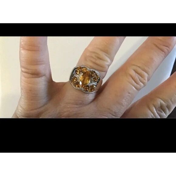 2.57 Carat Sparkling Genuine Citrine Gemstone Wide Band Ring Sz 9~.925 Sterling - Picture 4 of 4